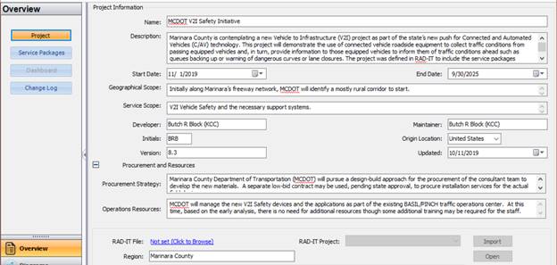 Screenshot showing the Project Information screen in SET-IT for a sample project architecture.